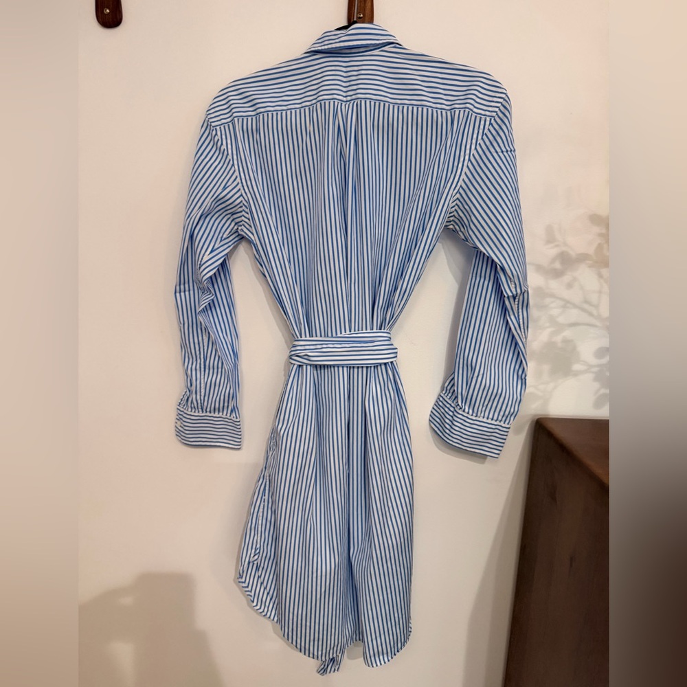 Ralph Lauren Blue & White Striped Button-Front Shirt Dress with Waist Tie - Picture 2 of 5